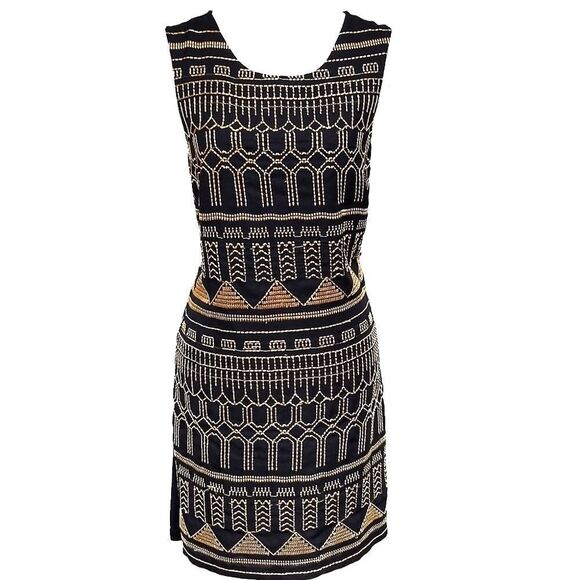 Urban Outfitters Sparkle & Fade Gold Black Tie Back Shift Dress L NWT - Picture 2 of 8